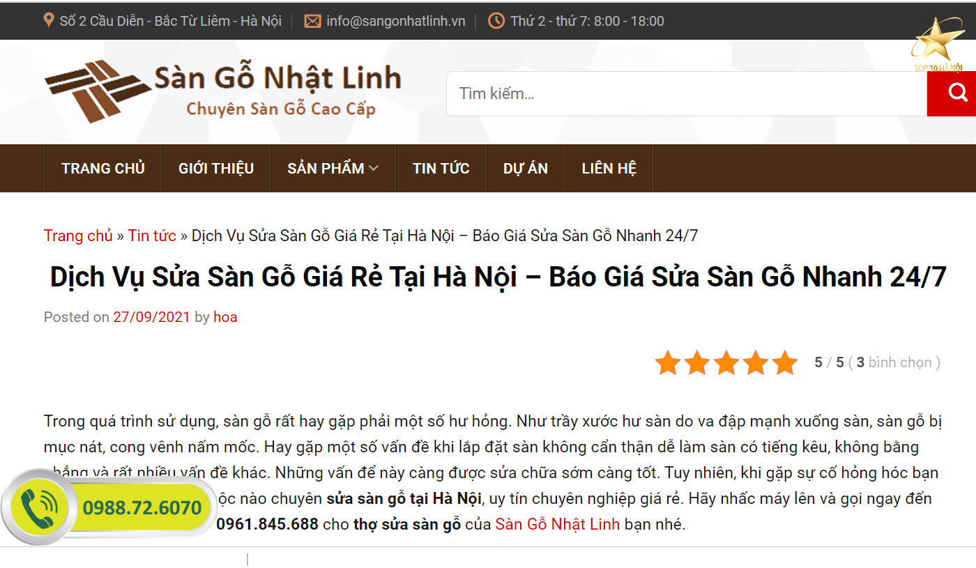 Website dịch vụ sửa chữa sàn gỗ tại Hà Nội của Nhật Linh!